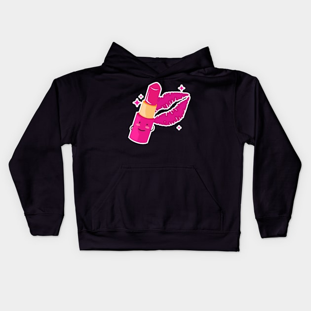 Lipstick Cute Cartoon Kids Hoodie by BrightLightArts